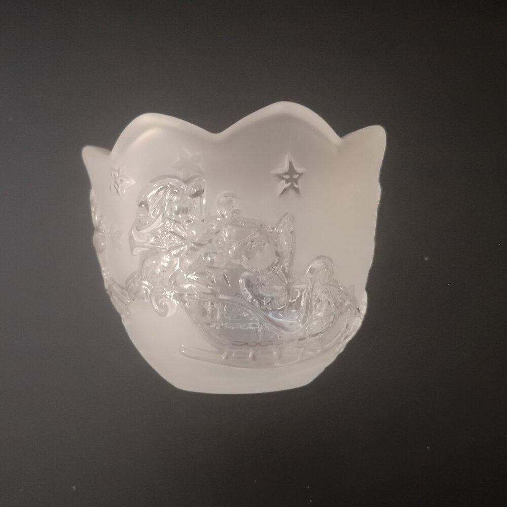 Walther Made in Germany Clear & Frosted Silent Night Pattern Glass Votive Holder